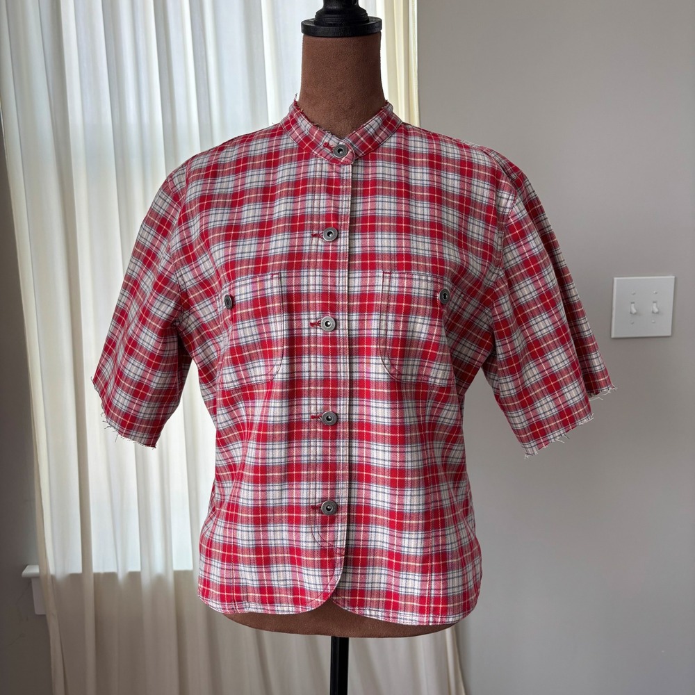 90s Vintage Liz Claiborne Top M Lizwear Cotton Plaid Western Cowgirl Grunge - Picture 2 of 15